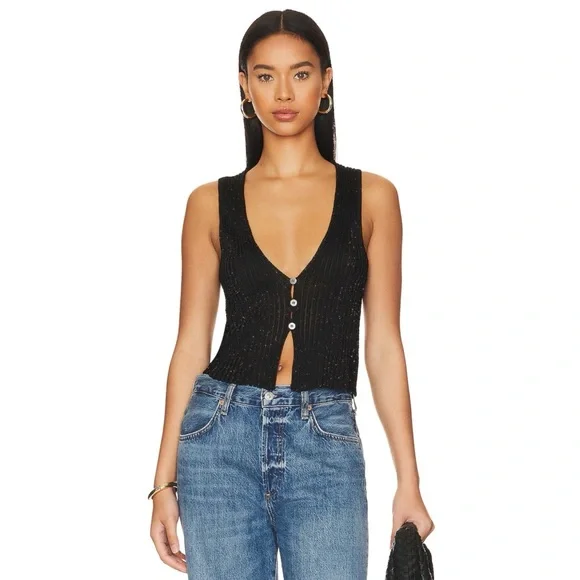 Free People Seascape Vest in Black Combo - Picture 1 of 11